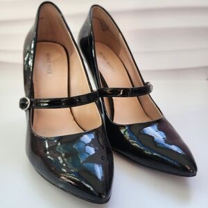 Nine West Patent Black Pointed Toe Mary Jane Heels